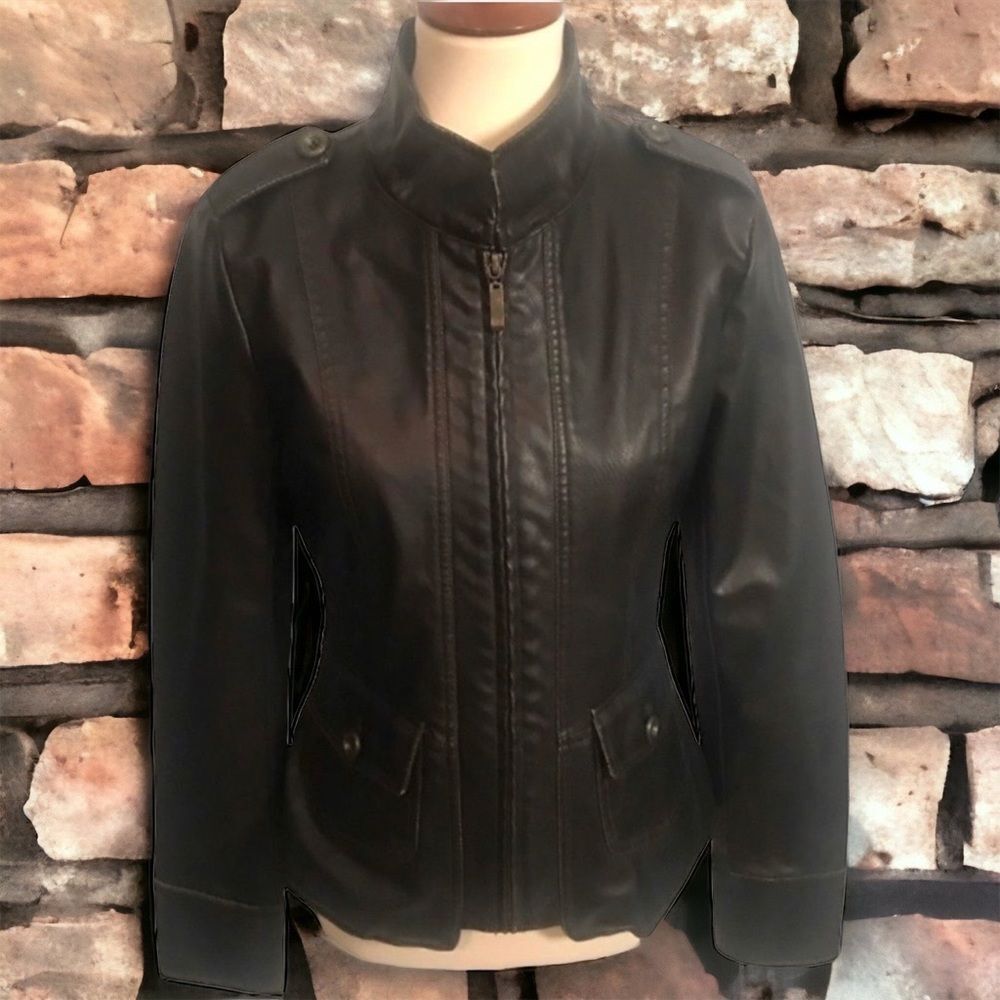 Brown Pleather Moto Jacket Size S